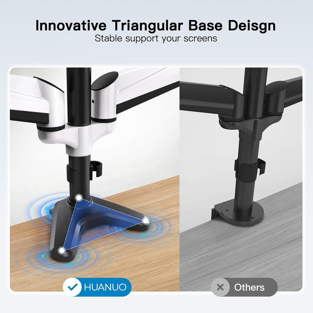 HUANUO Triple Monitor Stand - Full Motion Articulating Monitor Mount Fit Three 17 to 32 inch LCD Computer Screens with Clamp, Grommet Kit