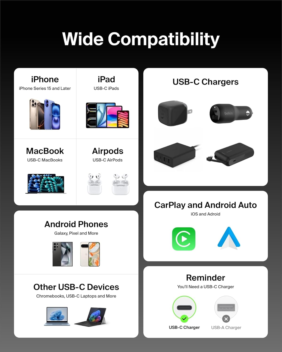Belkin USB C to USB C Cable 2-Pack, 3.3ft, 60W - Type C Charger, iPhone Charger Cord, Soft, Braided, Flexible for iPhone 16, Galaxy S25, Pixel 9, Airpods, iPad Pro & More, Travel Essentials - Black