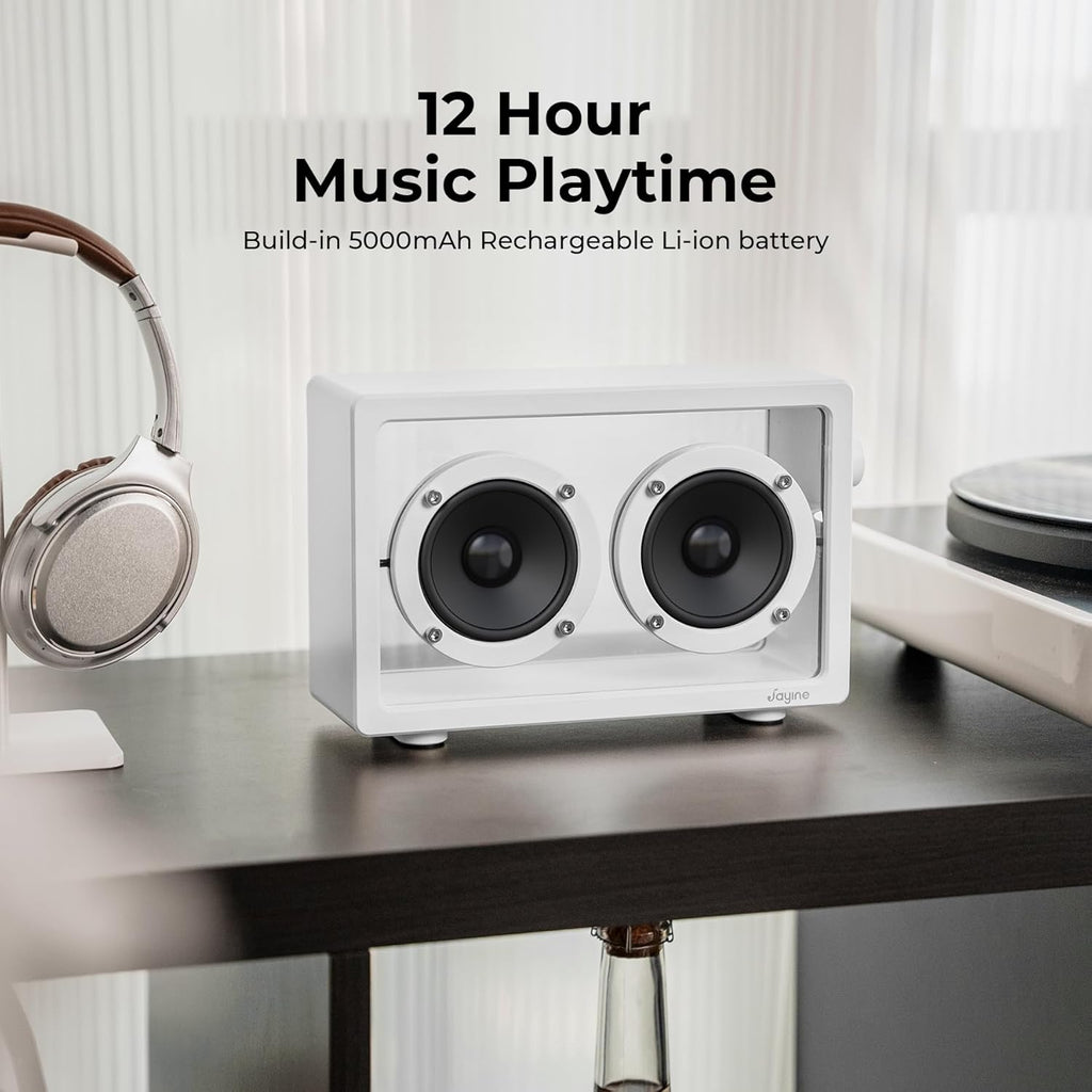 Cassette Portable Bluetooth Speaker, 16W Minimalist Speakers Bluetooth Wireless Loud, HD Powerful Sound and Wide Compatibility V5.3 for Indoor Outdoor - White