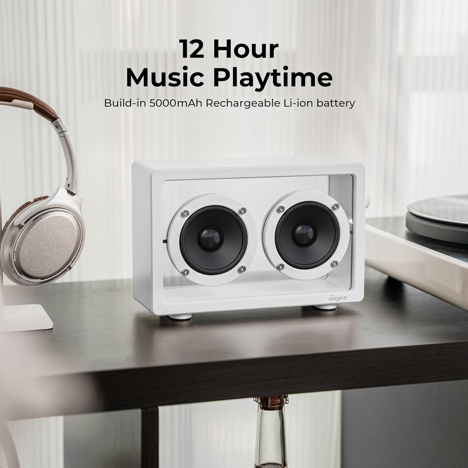 Cassette Portable Bluetooth Speaker, 16W Minimalist Speakers Bluetooth Wireless Loud, HD Powerful Sound and Wide Compatibility V5.3 for Indoor Outdoor - White