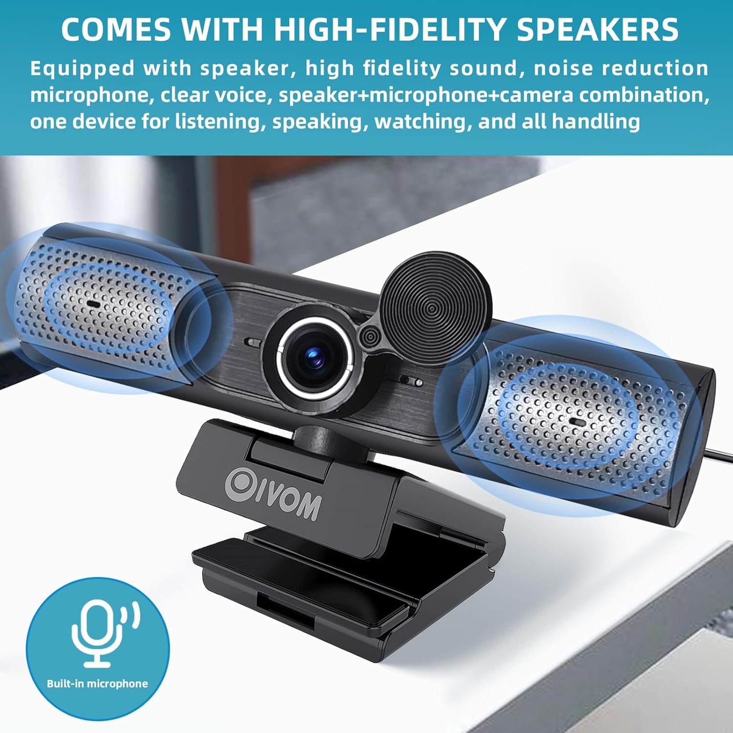 Webcam With Microphone and Speaker, 1080P Web Camera for Desktop Computer Laptop, USB With Physical Privacy Cover, Plug and Play, Streaming, Wide Angle 3 in 1