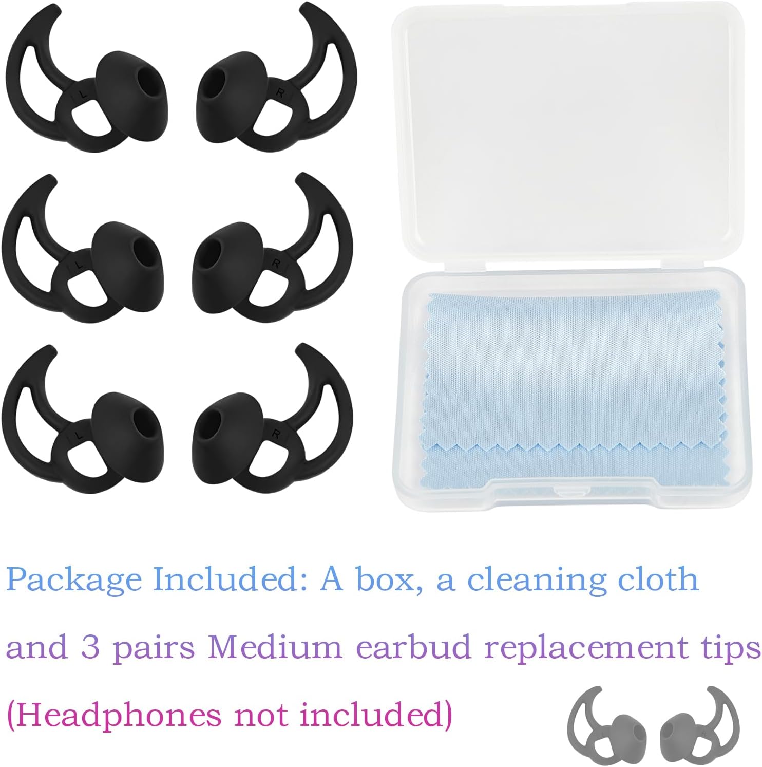Medium Replacement Earbud Tips Silicone Ear Tips Compatible with Bose Quietcomfort and Sport Headphone Earbud Covers Ear Bud Tips 3 Pairs