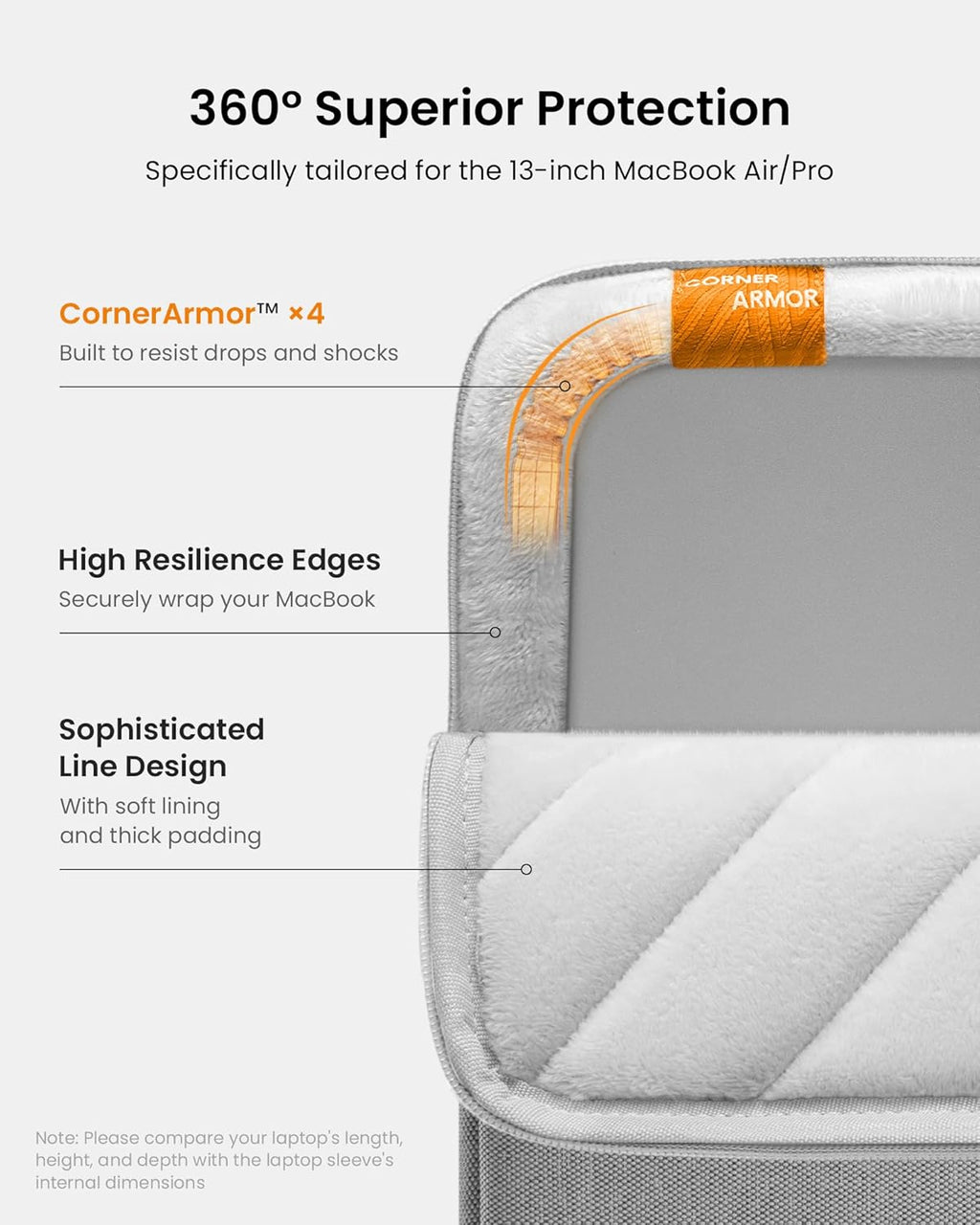tomtoc 360 Protective Laptop Sleeve Set for 13-inch MacBook Air M4/A3240 2025, M3/A3113, M2/A2681 M1/A2337, 13-inch MacBook Pro M2/A2686 M1/A2338, Water-Resistant Laptop Case with Accessory Pouch