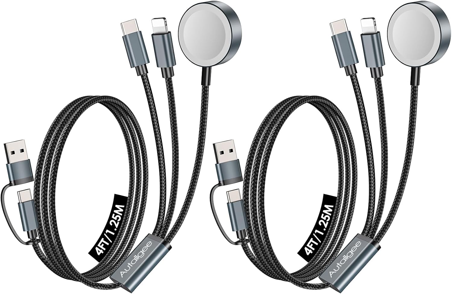 2Pack 4FT Upgraded 3 in 2 Multi Charging Cable for Apple Watch Charger Travel Essentials iWatch Charger Fast Charging Compatible with iWatch Ultra/SE/10/9/8/7/6/5/4/3/2/1,iPhone16/15/14/13/Galaxy S24
