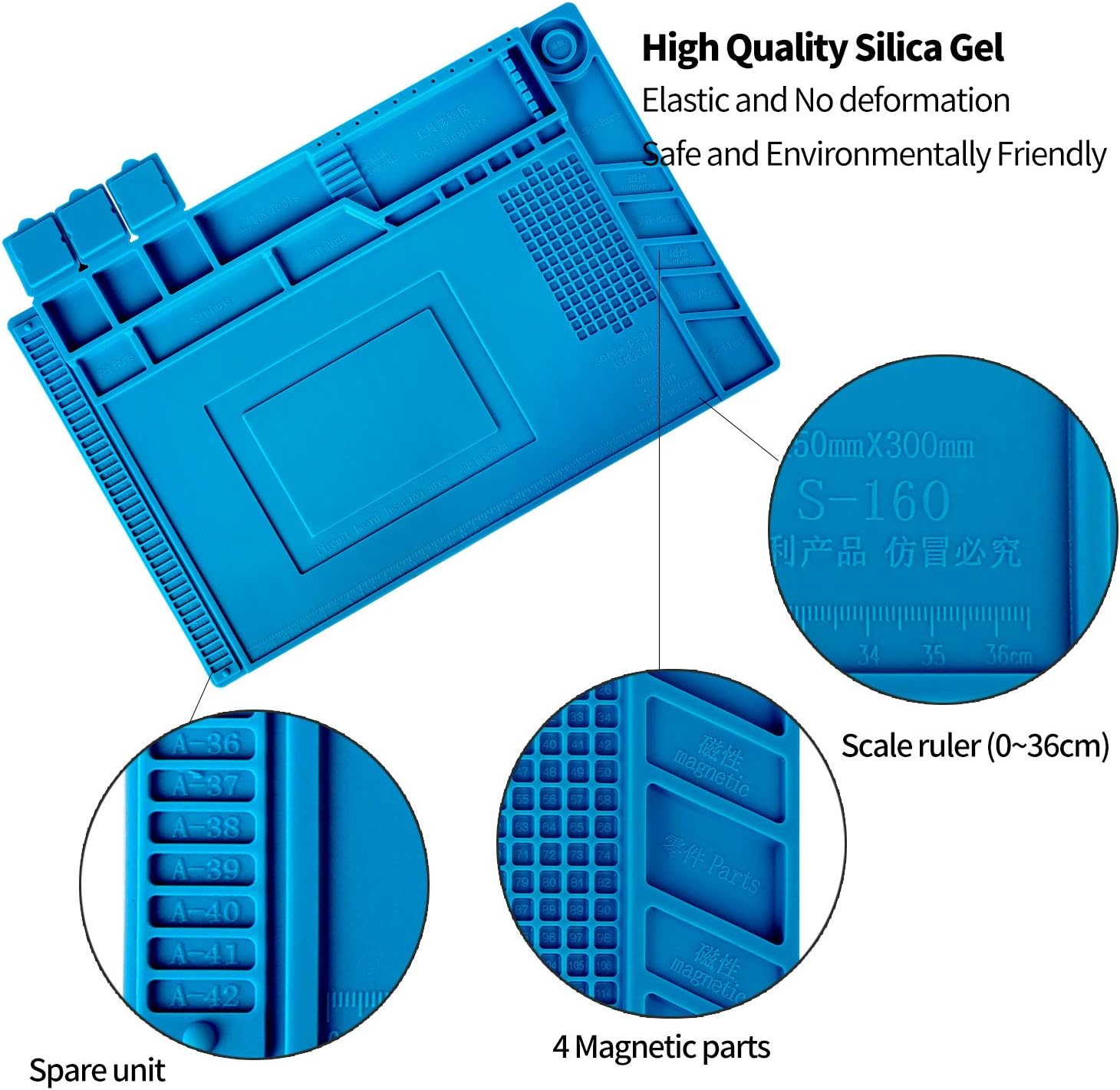 Kaisi S-160 Soldering Mat Insulation Silicone Magnetic Repair Work Station Mat Heat-Resistant for BGA and Gun Soldering Iron, Workbench, Cell Phone Laptop Repair, Size: 17.8 x 11.8 inch