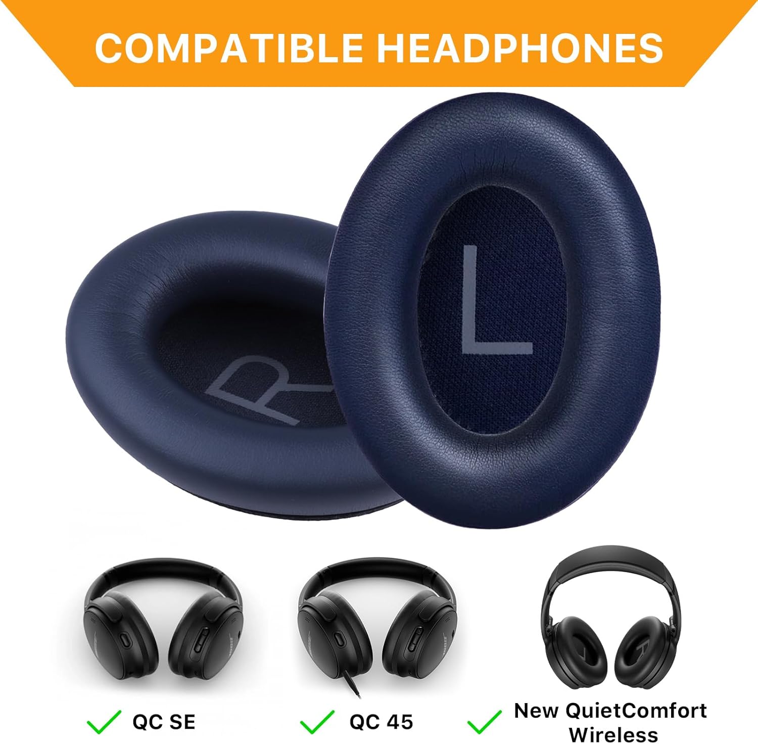 Replacement Ear Pads for Bose QuietComfort 45 (QC45)/QuietComfort SE (QC SE)/New QuietComfort Wireless Over Ear Headphones, Earpads Cushions with Softer Leather and Thicker Memory Foam