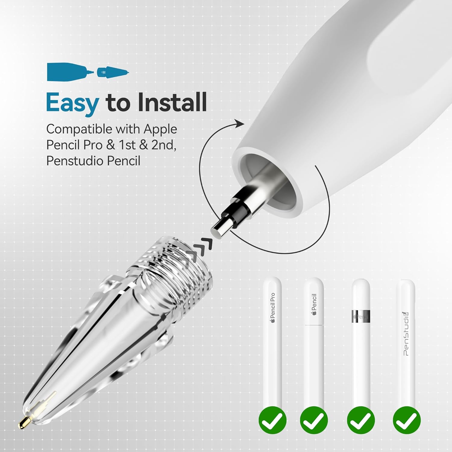 Chrome Metal Tips for Apple Pencil Pro/1st/2nd & USB-C, 2 Pack Durable Pencil Tip Replacement, Precise Control Stylus Tip, Real Pen Feel for Drawing & Note-Taking, iPad Pencil Nibs Accessory
