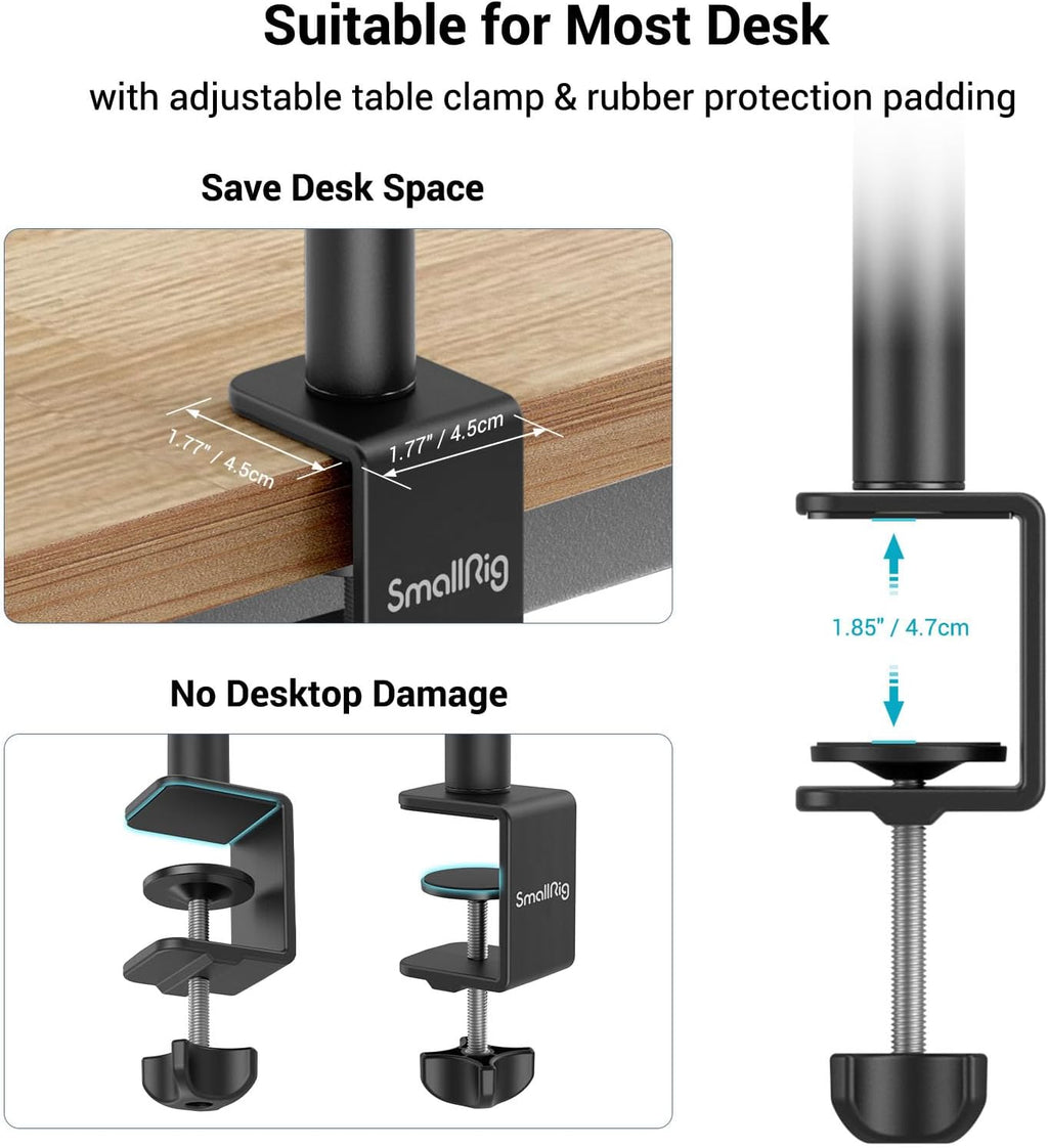 SmallRig Camera Desk Mount Table Stand, Adjustable Light Stand 15"-35", Tabletop C Clamp for DSLR Camera, Ring Light, Live Streaming, Photo Video Shooting