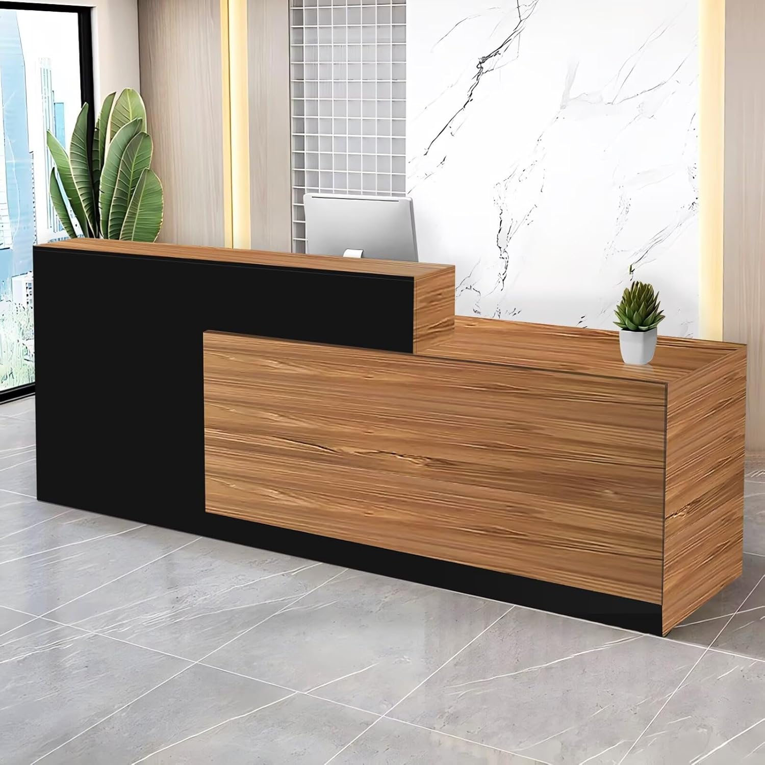 Reception Desk with Counter Modern Checkout Counter with Lockable Drawer Keyboard Tray Receptionist Desk for Office Salon Reception Table A Right 47inch/120cm
