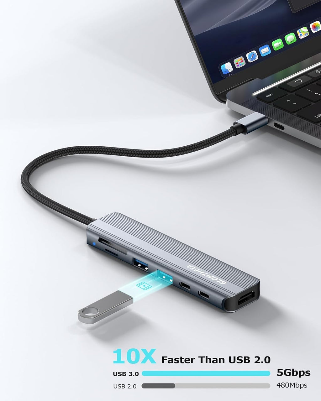 USB C Hub Multiport Adapter for Laptop MacBook Air/Pro, Multiple Ports Dongle Dock with 4K HDMI, 100W PD, 2xUSB-A 3.0, USB-C Data Port, SD/TF Card Reader