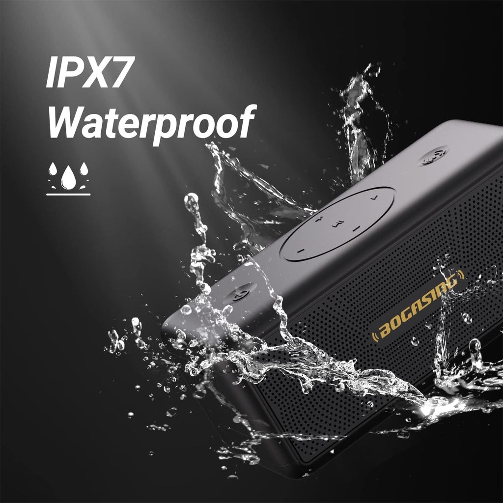 BOGASING Bluetooth Speakers, M5 Portable Wireless Speaker with 40W Loud Stereo Sound & Punchy Bass, 30H Playtime, IPX7 Waterproof, Bluetooth 5.3, EQ, TWS, TF-Card, AUX, USB, for Outdoor Home (Black)
