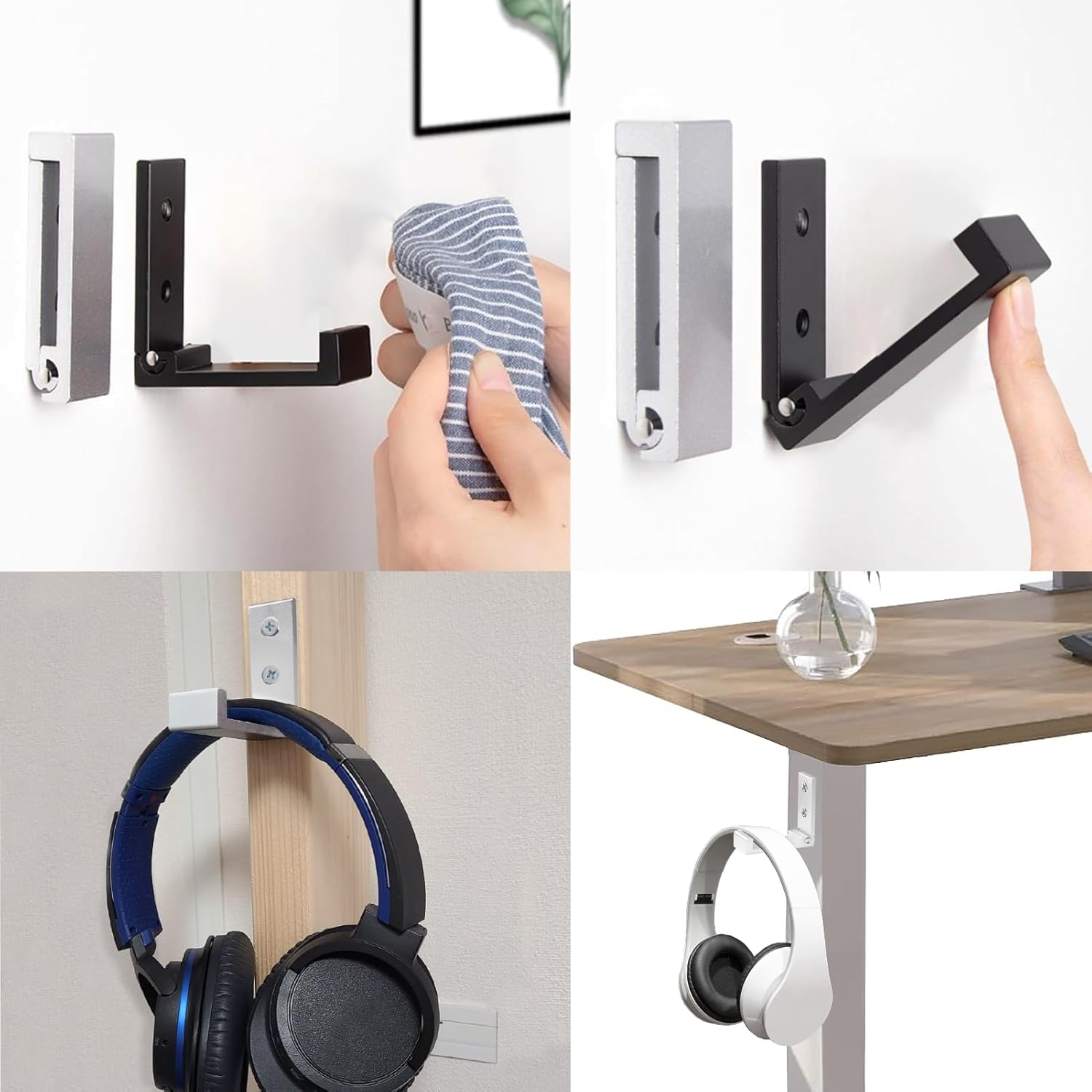 OHIYO 4pcs Folding Coat Hooks Heavy Duty Wall Hooks for Hanging Bags Hooks Headphone Holder No Rust Wall Mounted for Hat, Bags, Jacket, Towel (Silver)