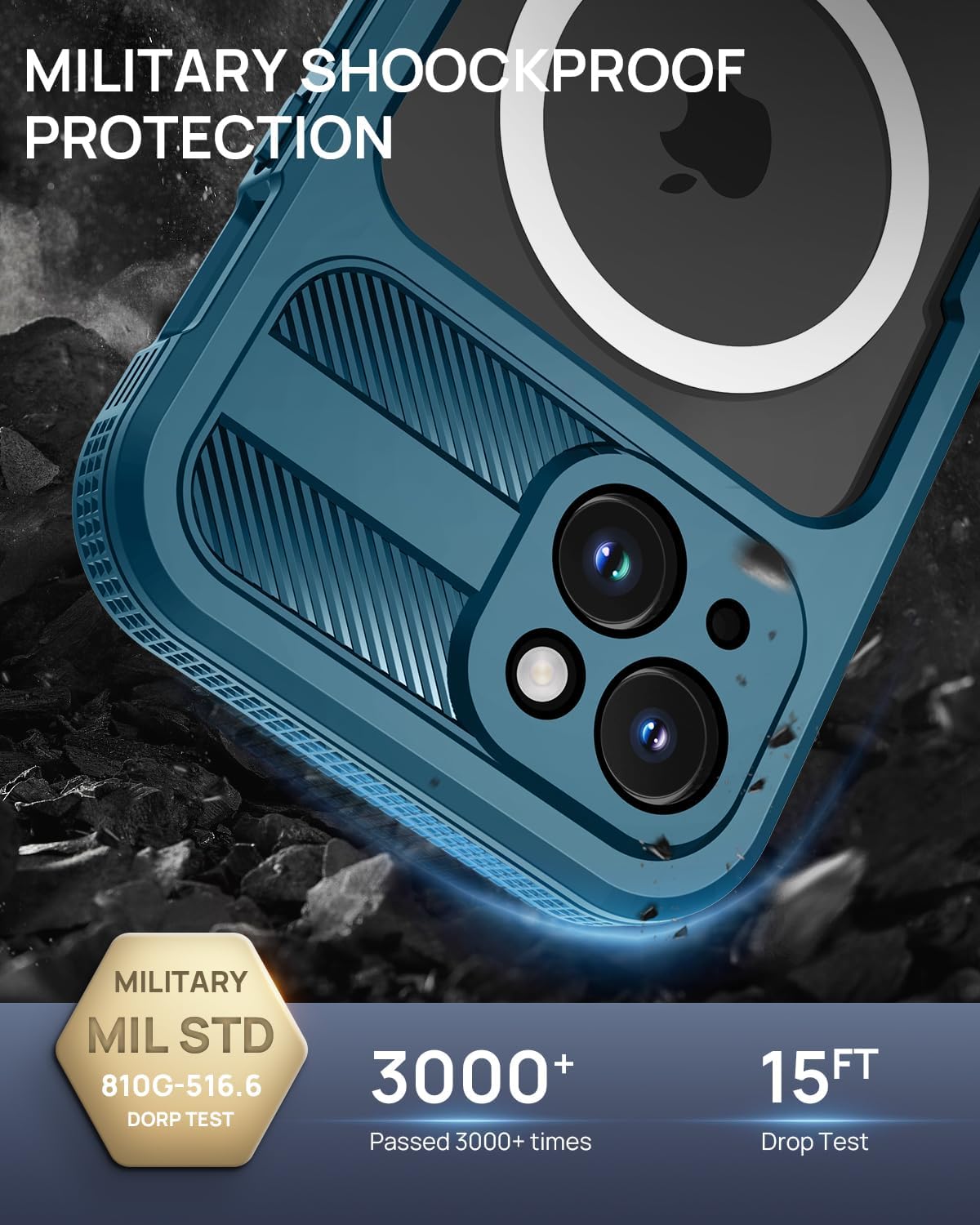 Lanhiem Magnetic for iPhone 15 Plus Case, IP68 Waterproof Dustproof Case, [Compatible with Magsafe] [Built-in Screen Protector] Full Body Heavy Duty Rugged Phone Cover 6.7 inch, Blue/Clear