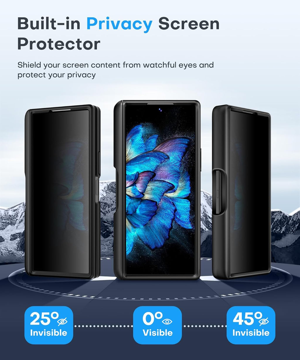 BERFY Magnetic for Samsung Galaxy Z Fold 6 Case with Privacy Screen Protector, [Compatible with MagSafe][Anti Spy]Built-in S Pen Holder & Kickstand, Full-Body Shockproof Phone Case for Z Fold 6, Black
