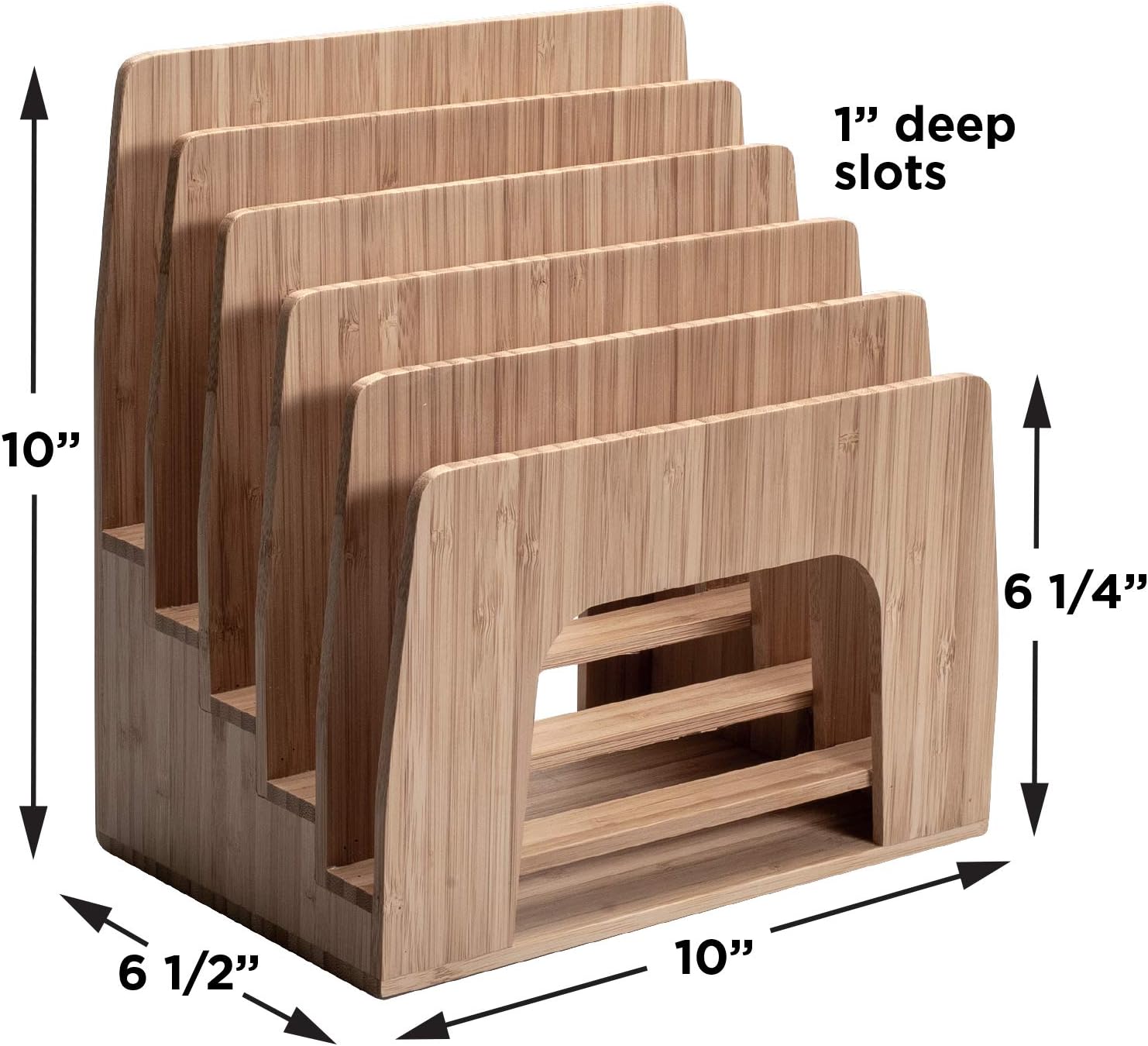 MobileVision Bamboo Multi Device Inclined Organizer for Smartphones, Tablets and Laptops, Upright Sections, Step Sorter, 5 Slots