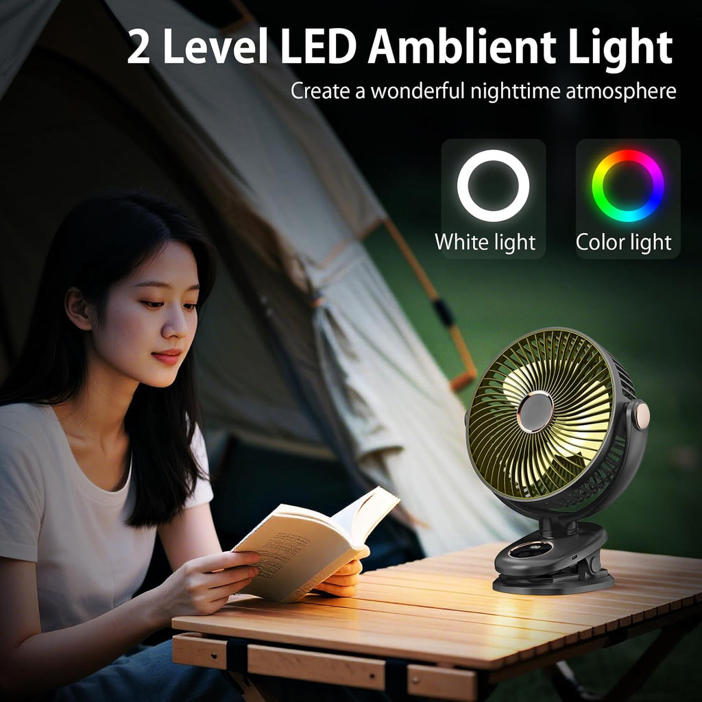 iNeibo 10000mAh Portable Clip on Fan, 90° Oscillating Fan, 8 Inch Rechargeable Battery Operated Desk Fan, Strong Airflow, 5 Speeds, Sturdy Clamp for Golf Cart Home Office Outdoor Travel (Black)