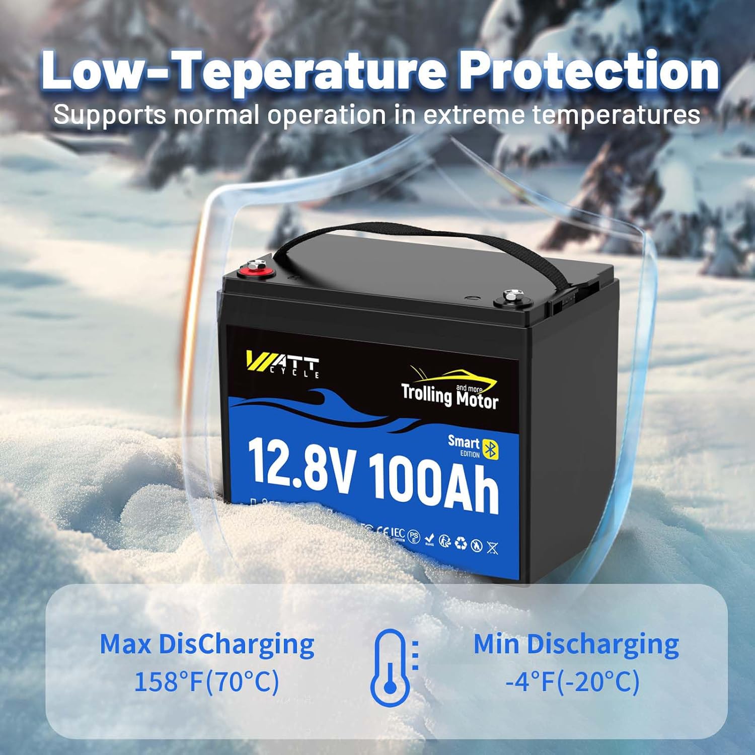 12V 100Ah TM LiFePO4 Lithium Battery with Smart Bluetooth, Group 24, Automatically Cuts Off and Recovery, 120A BMS, IP67, Deep Cycle Perfect for Trolling Motors Marine Boat RVs(2 Pack)