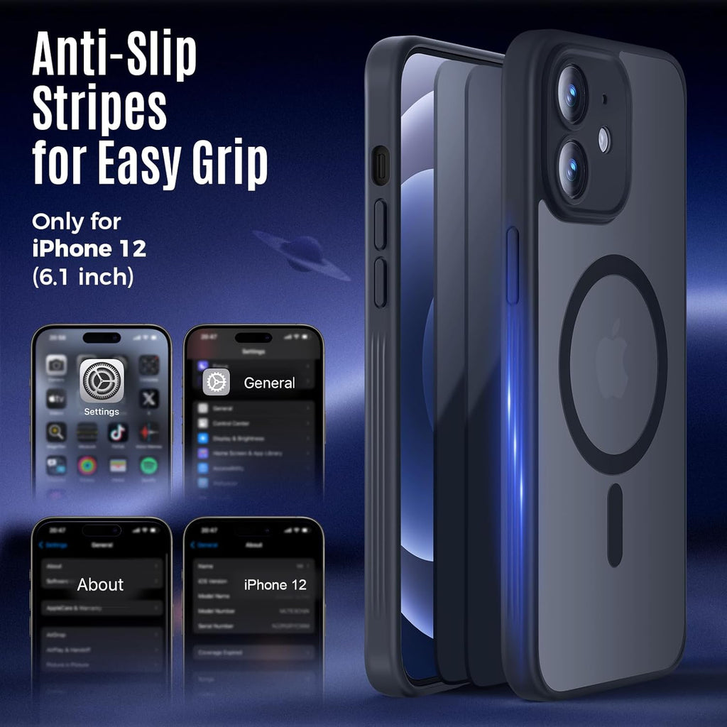 Designed for iPhone 12 Case, Compatible with MagSafe, with Privacy Screen Protectors X2, [Camera Protection] [15FT Military Drop Protection] Shockproof Phone Case, 6.1", Black