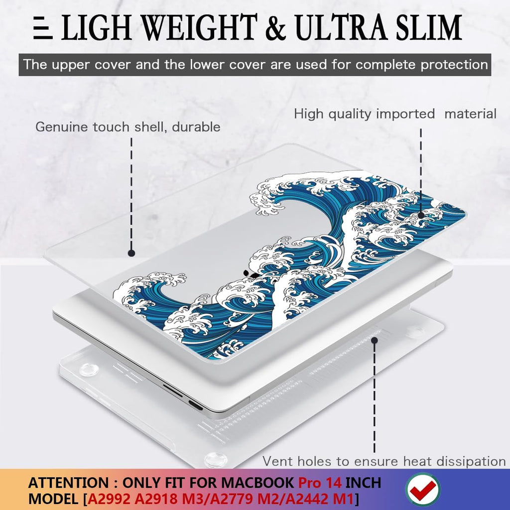 CISSOOK Ocean Case for MacBook Pro 14 inch 2021 2022 2023 2024 Release Model A2442 M1 &A2779 M2 &A2992 A2918 M3 & A3112 A3185 A3401 M4 Pro/Max Chip, Wave Hard Shell for Pro 14-inch with Touch ID
