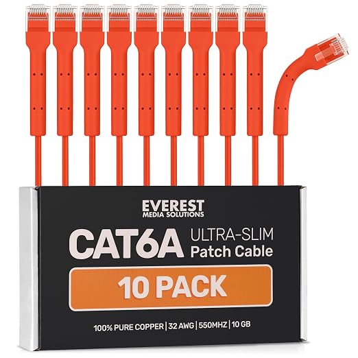 Everest Ultra Slim Cat6a Ethernet Patch Cables 3ft Orange by EverestMediaSolutions