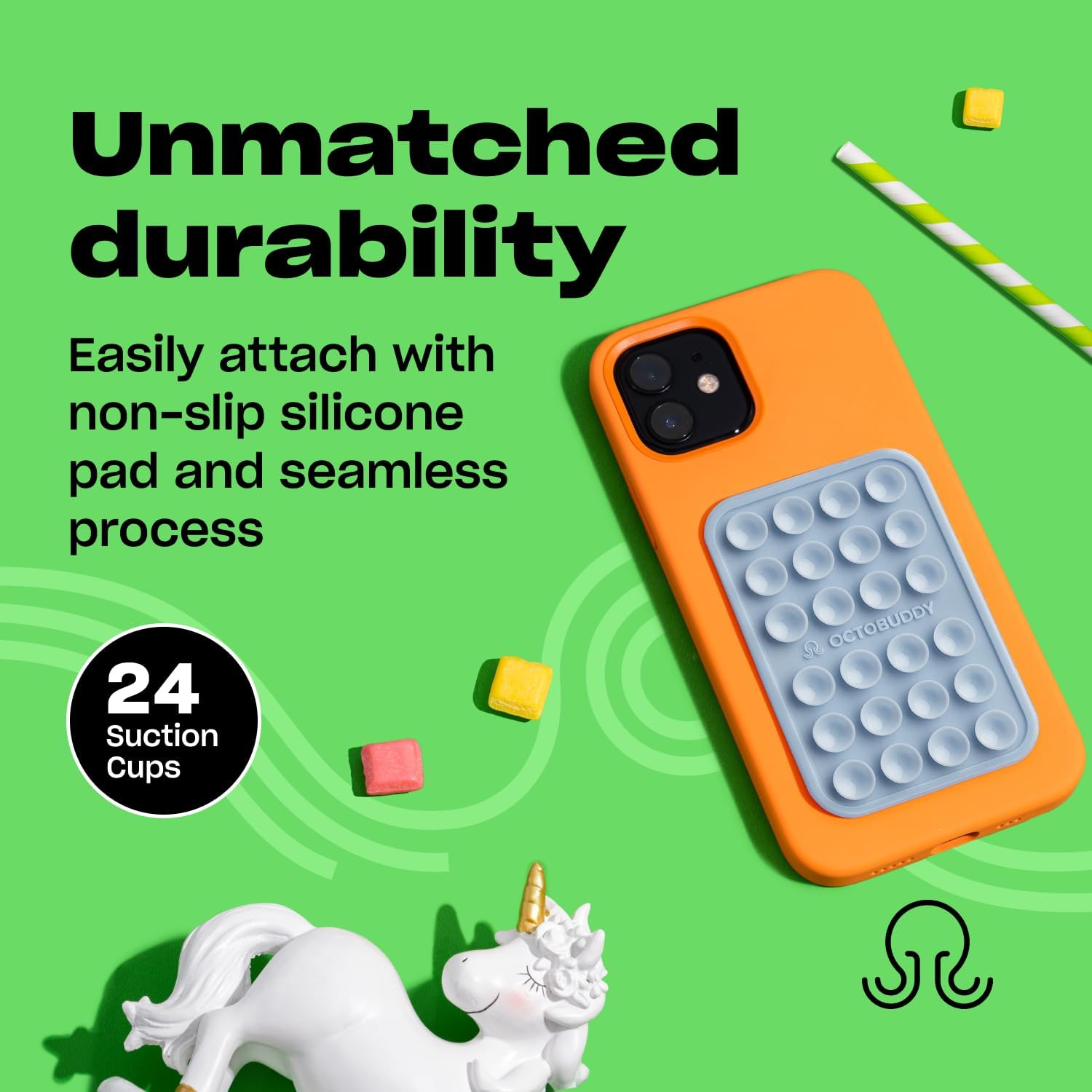 Classic - Silicone Suction Phone Case Adhesive Mount - Hands-Free, Strong Grip Holder for Selfies & Videos - iPhone & Android Compatible - 2.25″ x 3.25″, Baby Blue