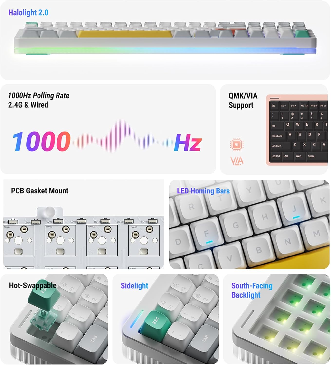 nuphy Halo96 V2 Wireless Keyboard,Gasket Structure,96% Hot Swappable Gaming Keyboard, 99 Kyes RGB Backlit Mechanical Keyboard, Support QMK/VIA,Bluetooth/USB-C/2.4GHz-Green,Mint Switches (37gf).
