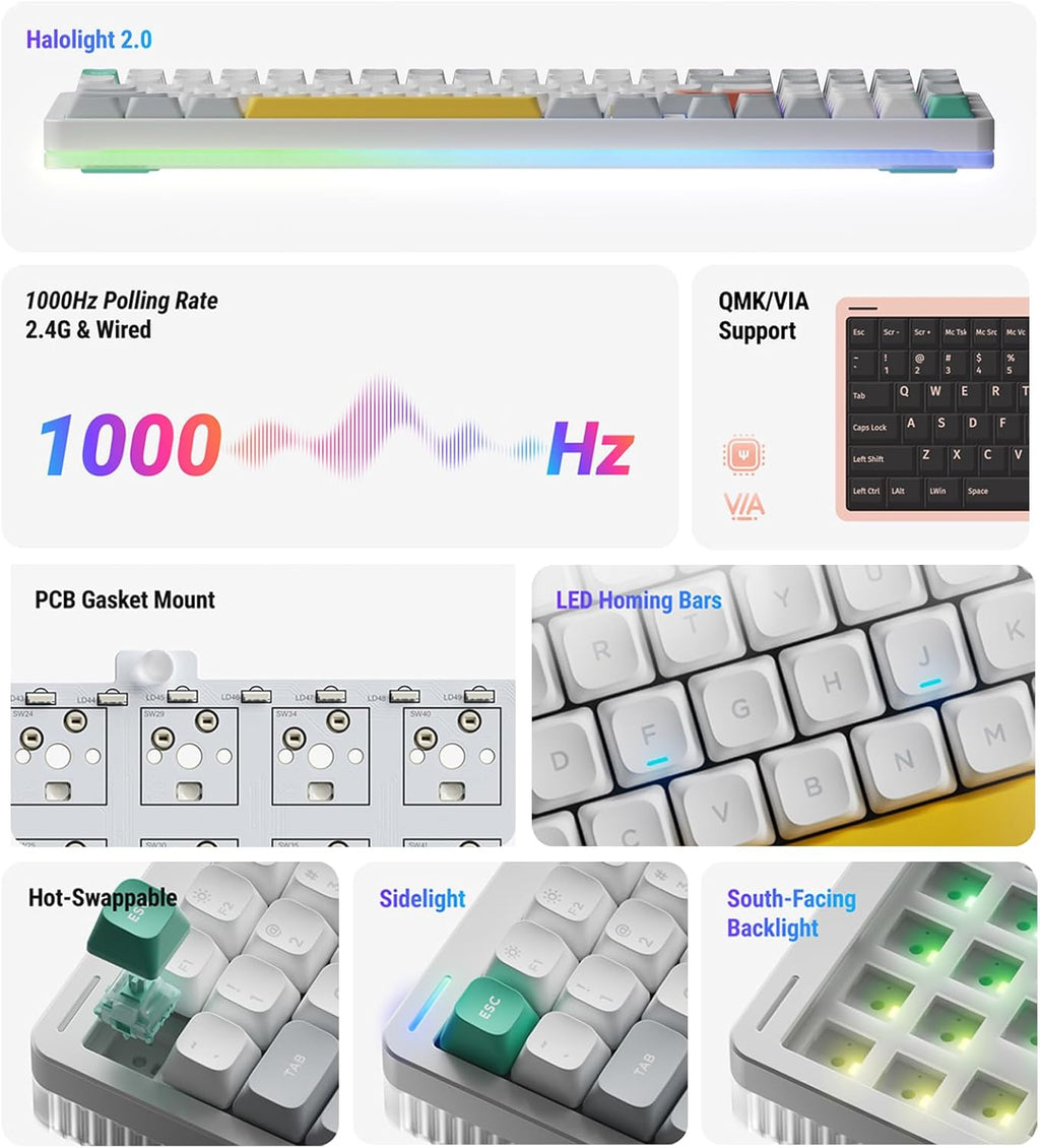 nuphy Halo96 V2 Wireless Keyboard,Gasket Structure,96% Hot Swappable Gaming Keyboard, 99 Kyes RGB Backlit Mechanical Keyboard, Support QMK/VIA,Bluetooth/USB-C/2.4GHz-Black,Raspberry Switches(46gf)