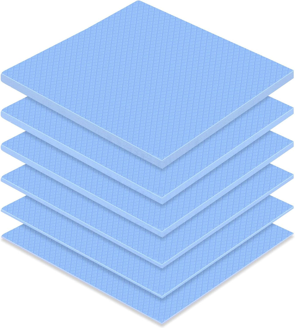 Frienda 6 Pcs Thermal Pad 100 x 100 mm, 0.5 mm, 1 mm, 1.5 mm, 2 mm, 2.5 mm, 3 mm Heat Resistant Conductive Silicone Thermal Pads Conductivity 6.0 W/M for Laptop Heatsink CPU GPU LED Cooler(Blue)
