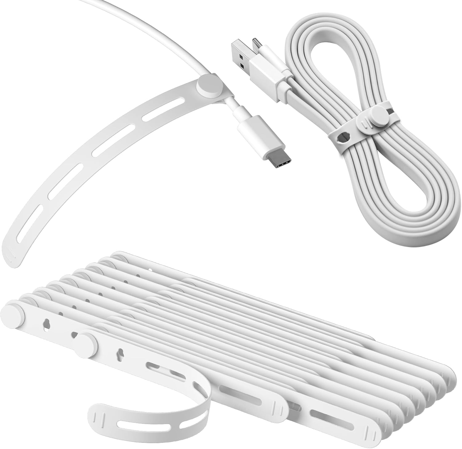 20Pcs Nearockle Silicone Cable Ties, 5.12 Inch Adjustable Cord Organizer Reusable Zip Ties for Charging Cords Earphone Computer Wire, Office Desk Cable Management Travel Accessories(White)