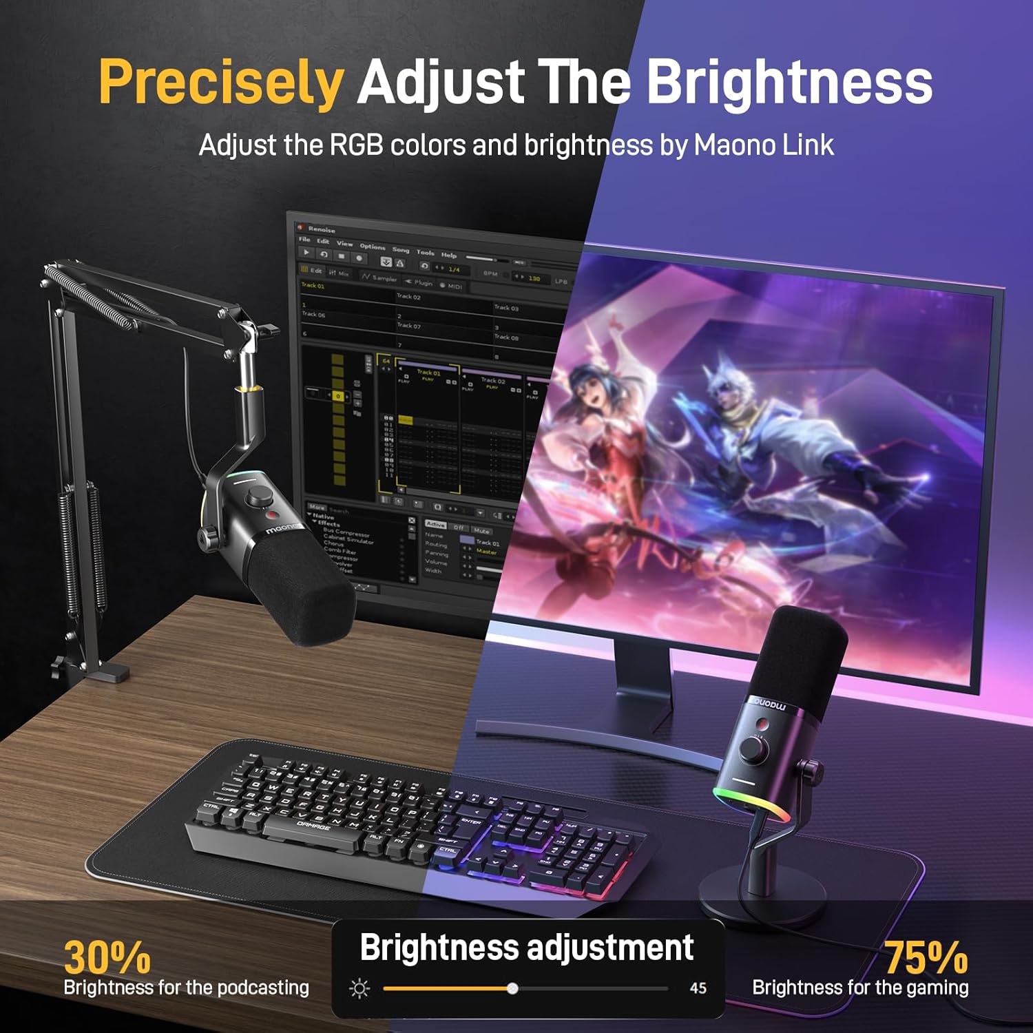 MAONO USB/XLR Dynamic Microphone for Gaming Streaming,Computer PC Microphone with Software-RGB, Mute Button, 48kHz/24bit Podcasting Desktop Mic for YouTube Video Recording PD100X