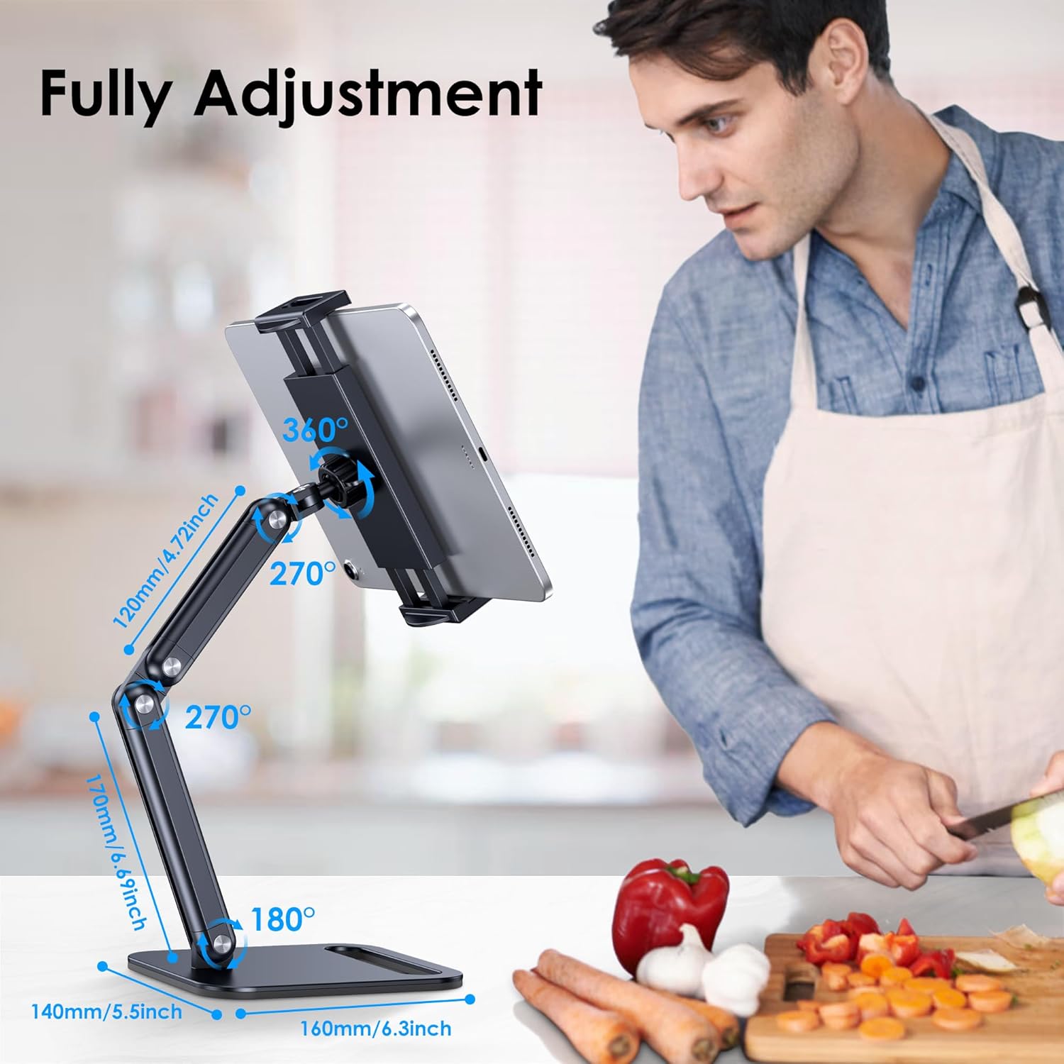 CreaDream Tablet Stand for iPad, Aluminum Tablet Holder with Heavy-Duty Base for Desk, Fully Adjustable Angle, Compatible with iPad Pro Air Mini, Galaxy Tab, Surface Pro, Kindle 4.7''-13", Black