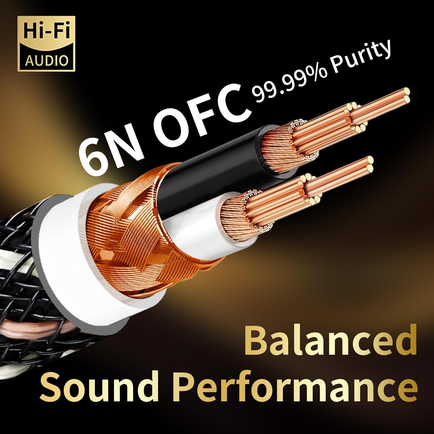 Audiophile HiFi Audio Cable–3.5mm to 3.5mm,6N OFC Core,24K Gold-Plated Plugs,with Nylon Braid,AUX Cable,Compatible with Phone,MP4,Speakers,Amplifiers,TV(9.84ft/3m)