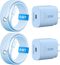 30W USB C i Phone 16 15 Charger Fast Charging, 2PACK Wall Charger for iPhone 16 15 Pro Max Charger Cord 6.6FT Fast Type C Charger Block for iPhone 16/16 Pro/15 Plus/15 Pro/15 Pro Max, iPad Pro, Blue