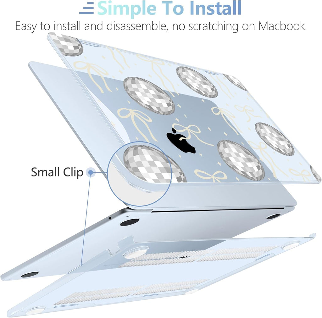 MEEgoodo Case for MacBook Air M4/M3/M2 13.6 inch 2025 2024 2022, Fit Model A3240 A3113 A2681, Compatible with MacBook Air 13 inch, Laptop Hard Shell Case with Keyboard Cover, Silver Disco Balls & Bows