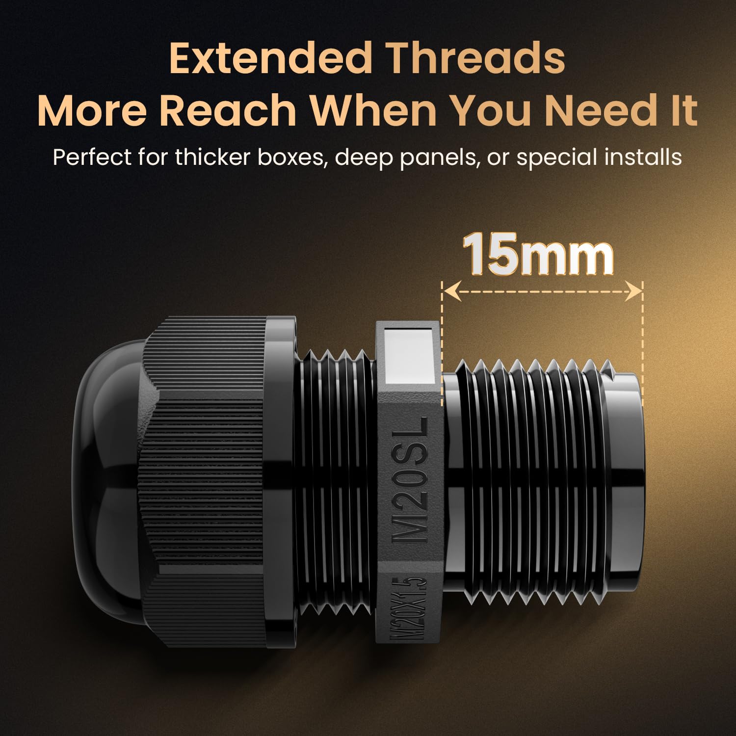 QILIPSU 50pcs M20SL Long Thread Cable Gland Waterproof IP68 Nylon Strain Relief Cord Grip Cable Pass Through Wire Connector