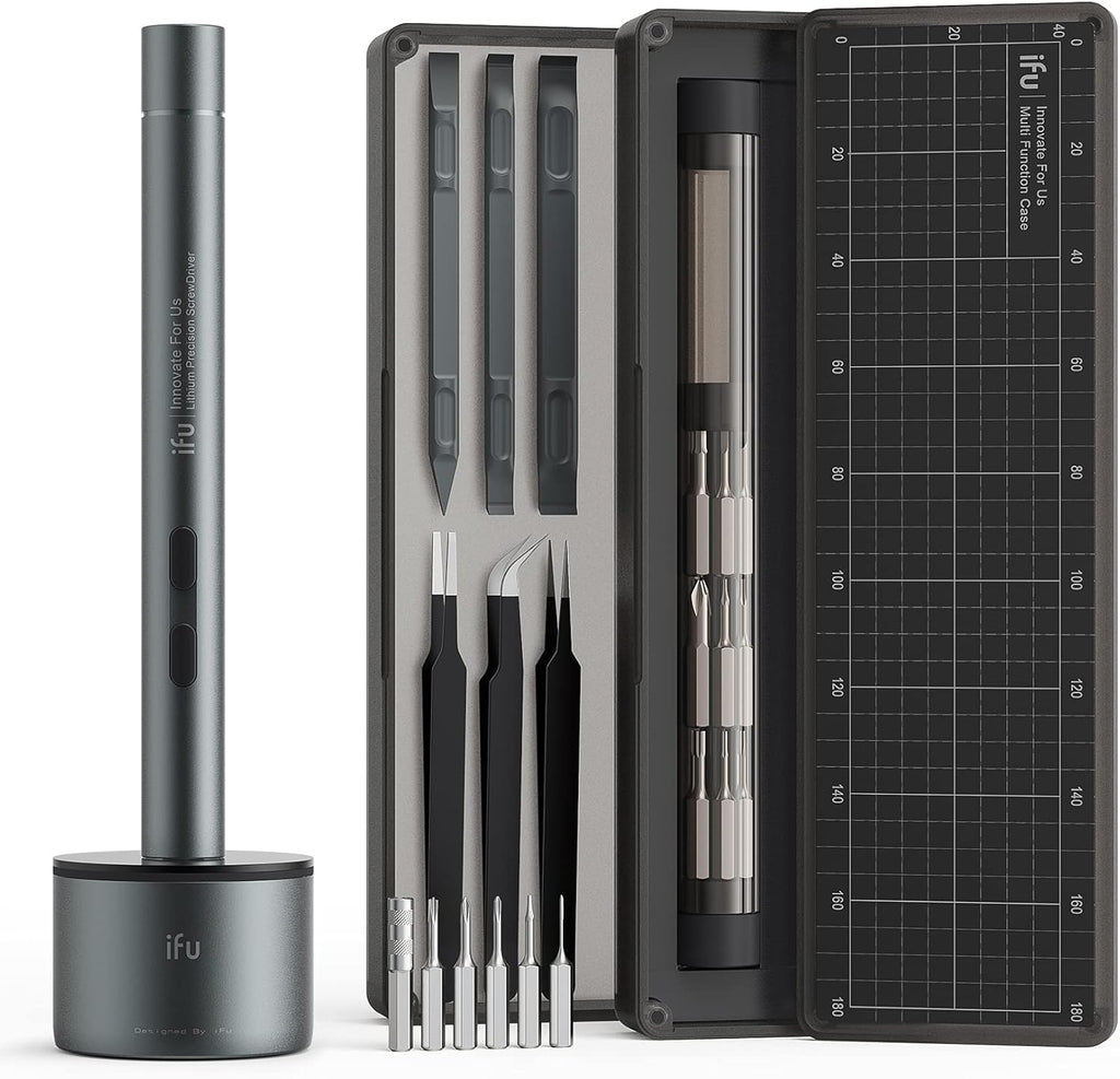 iFu Mini Electric Screwdriver, 42-in-1 Precision Screwdriver Set, Cordless, Magnetic Storage, 5/32''Hex, For Electronics Phone Camera Laptop Watch - Grey