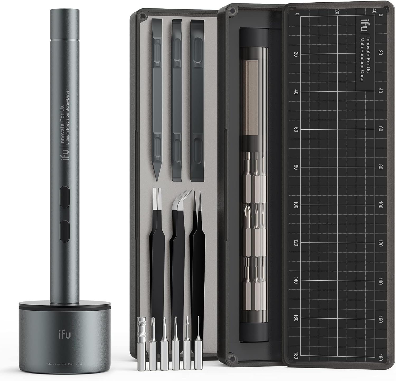iFu Mini Electric Screwdriver, 42-in-1 Precision Screwdriver Set, Cordless, Magnetic Storage, 5/32''Hex, For Electronics Phone Camera Laptop Watch - Grey