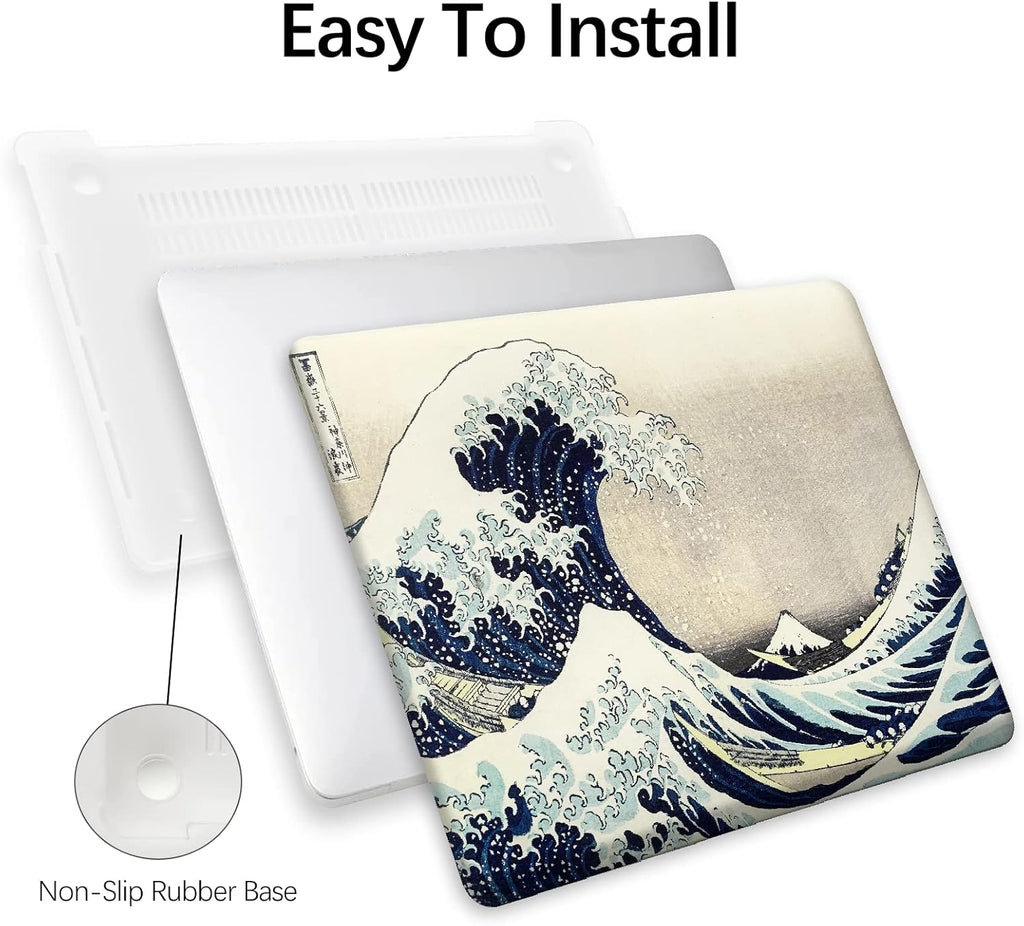 Compatible with MacBook Pro 13 inch Art Case Skin, 2022, 2021, 2020-2018 Release A1708 Pattern Painting Hard Shell with Keyboard Cover& Screen Protector (The Great Wave by Hokusai)