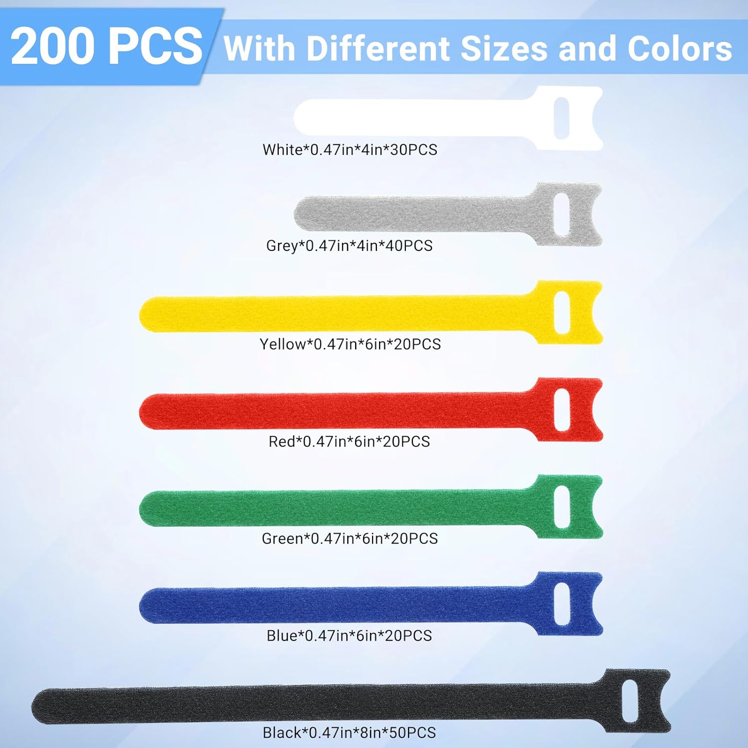 200 PCS Cable Ties Reusable 4+6+8inch Multi-Colour Cord Organizer for Cable Management Multi-Purpose Cable Straps Wire Ties Cable Management for Home Office Computer Data Centers Electronics,7 Colors