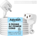 Adoreen 6 Ft Computer TV Replacement Power Cord White, Low Profile Flat Plug to 90 Degree Angled L-Shaped 18AWG 3-Prong AC Universal Power Supply Cable for Printer, PC, Monitor TV LCD, ETL+Ties
