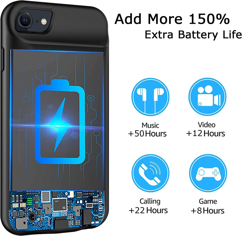 Battery Case for iPhone 8/7/6s/6/SE 3/SE 2, Upgraded 10000mAh Portable Battery Pack Charger Case Support Carplay Compatible with iPhone SE 3/SE 2/8/7/6s/6 (4.7 inch) External Charging Case (Black)
