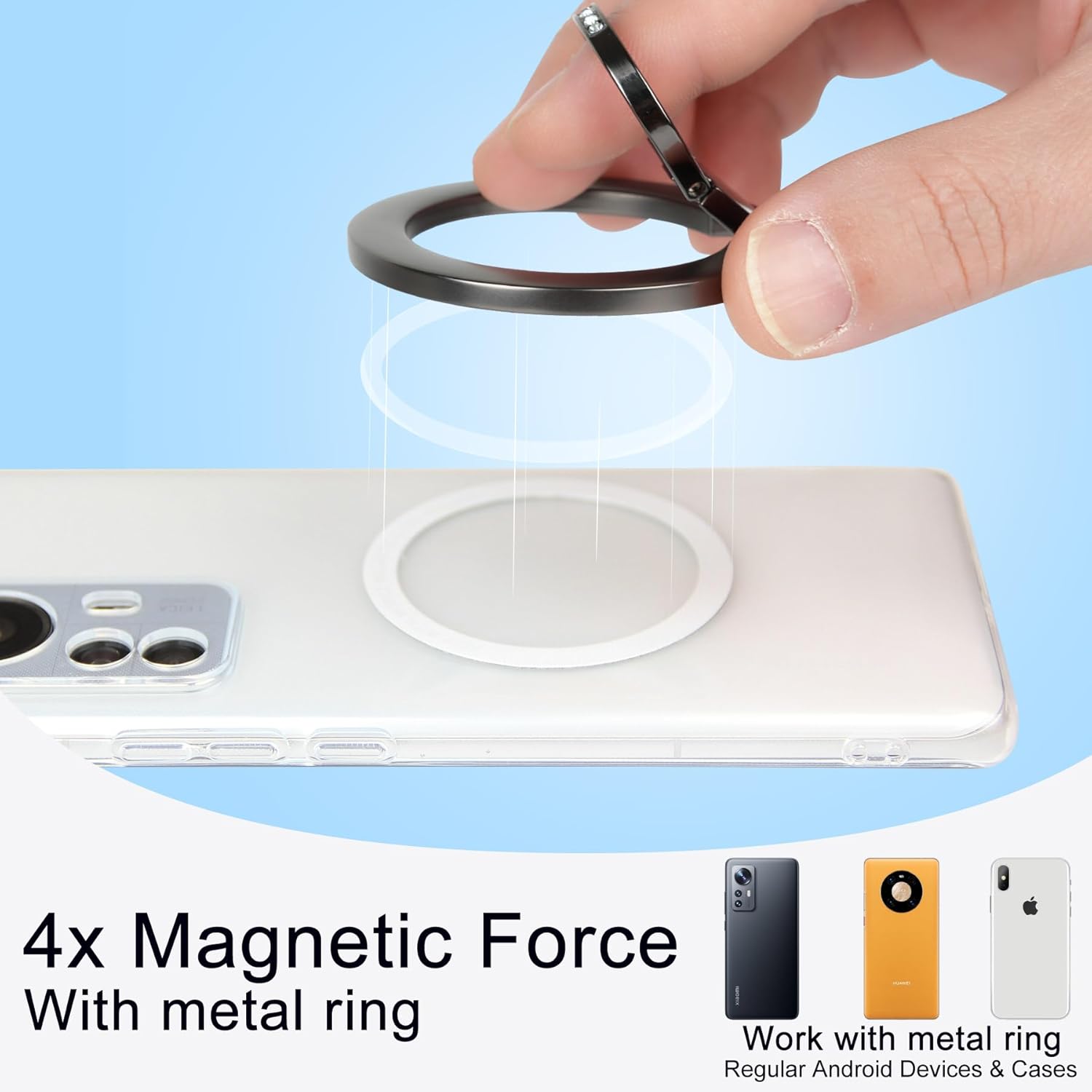 Magnetic Phone Grip for MagSafe, EI Sonador Magnet Phone Ring Holder, Removable, Compatible with iPhone 14 Plus 13 12 Pro Max Mini (Diamond Rose Gold)