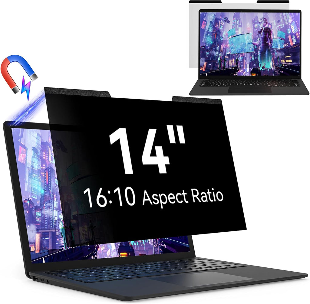 Magnetic 14 Inch Laptop Privacy Screen for 16:10 Computer Monitor, Removable Anti Glare Blue Light Filter Protector, 14 in Privacy Shield Compatible with Lenovo Hp Dell Acer Asus Thinkpad Envy Xps