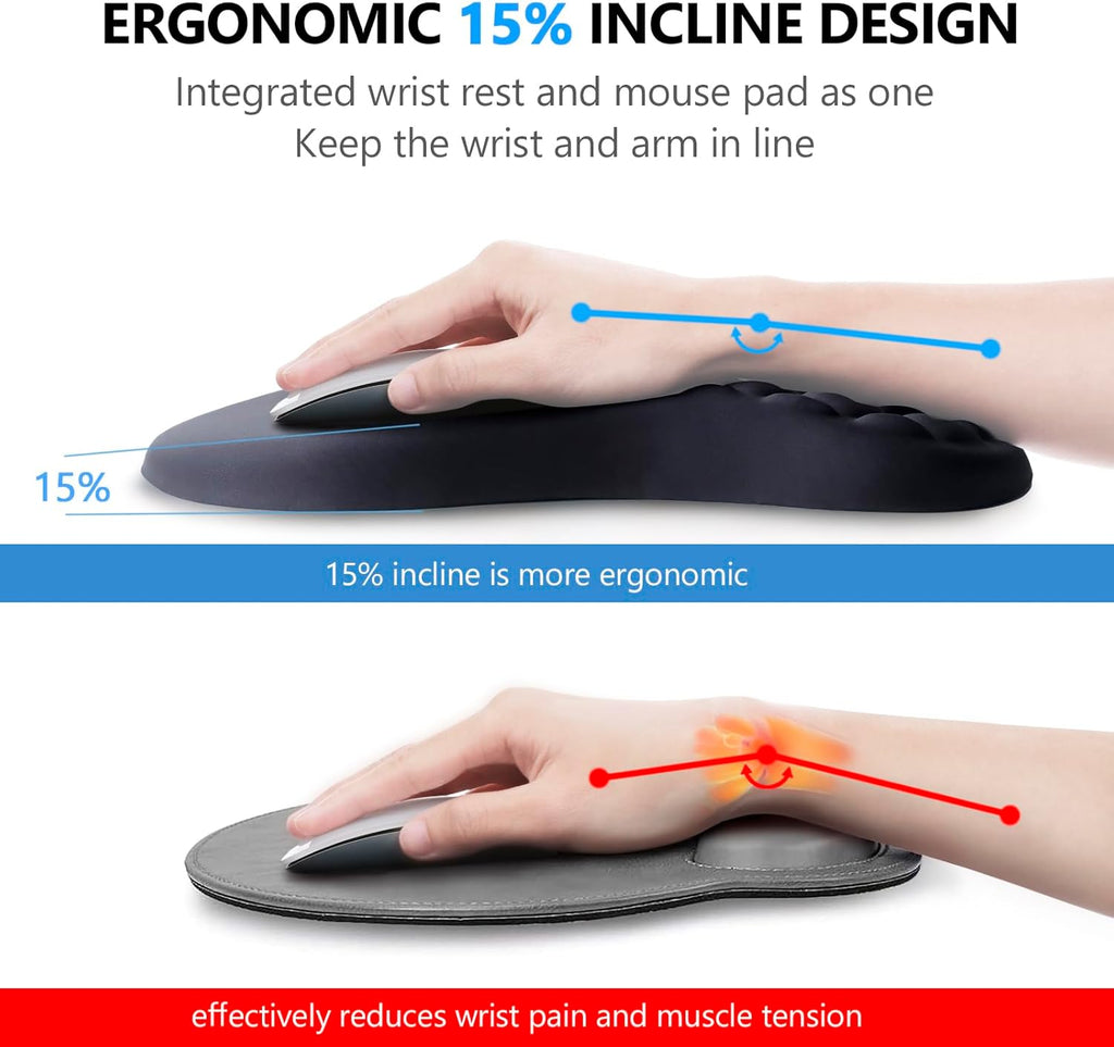 Mouse Pad Wrist Support, Laokiiy 2 in1 Keyboard Wrist Rest+ Ergonomic Mouse Pad, Non-Slip Wrist Rest for Computer Keyboard, Made Easy Typing & Relieve Wrist Pain（Black