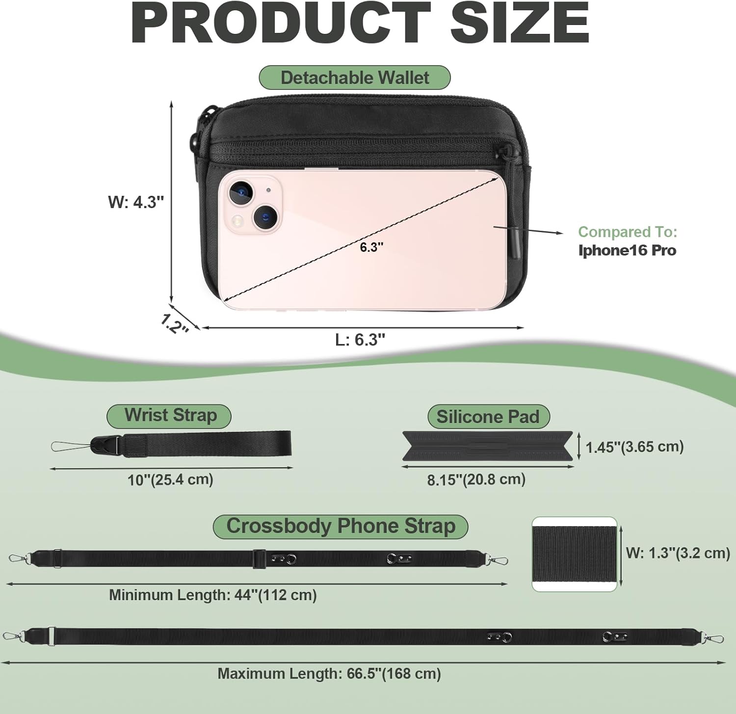 Clip and Go Strap for Phone with Wallet Crossbody, Adjustable Phone Lanyard with Detachable RFID Wristlet Wallet, Universal Phone Strap with 360° Rotatable Phone Tabs for All Phones (Black)