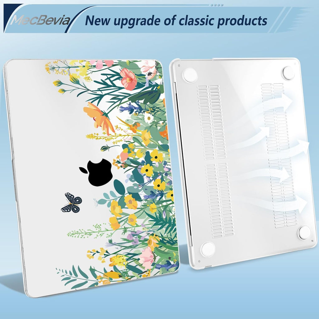 Compatible with MacBook Air 15 inch Case, M4 A3241/M3 A3114/M2 A2941 (Released 2025 to 2023), Hard Shell, Keyboard Cover, Screen Protector, Webcam Cover & Type-C Adapter, Butterfly Flowers