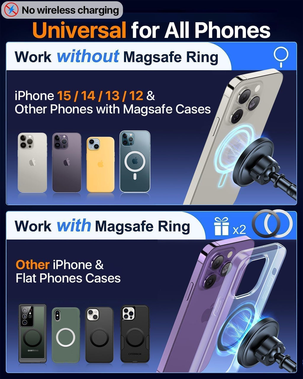 HTU for MagSafe Car Phone Mount Magnetic Phone Holder for Windshield Vent Dashboard Magnetic Suction Phone Mount for iPhone 16/15/14/13/12 & Android (Navy Blue)