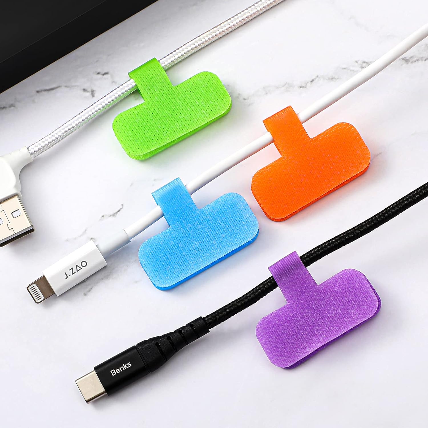 80 Pieces Self-Adhesive Cable Labels Multi-Color Cord Wire Labels, Nylon Writable Oval Tags, Hook and Loop Wire Tags for Cable Management, Computers and More