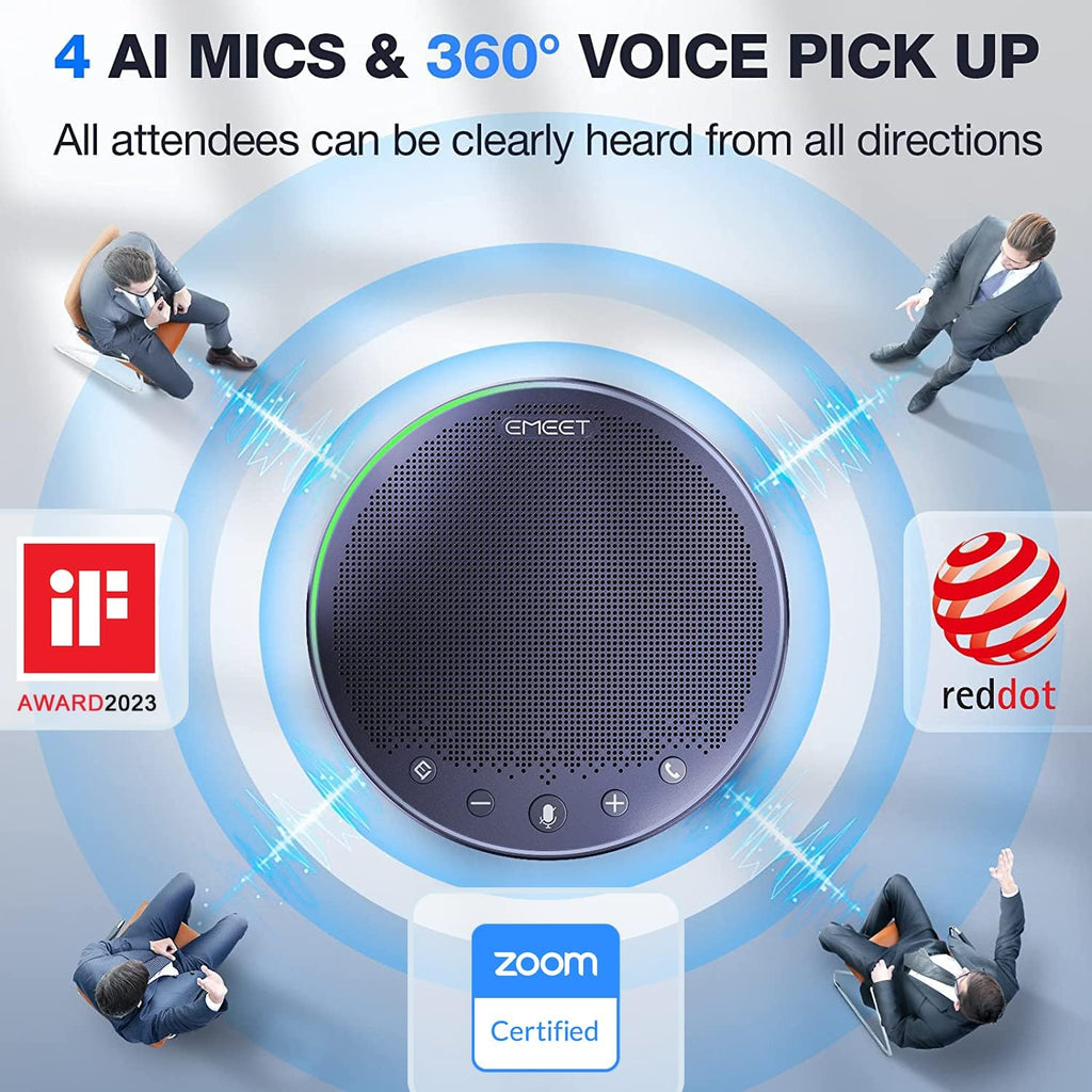 EMEET Bluetooth Speakerphone M3, Zoom Certified 4 AI Mics 360°Voice Pickup 18H Talk Time Conference Speaker and Microphone, USB/Bluetooth Conference Speaker w/Daisy Chain for 20 People for Zoom Teams