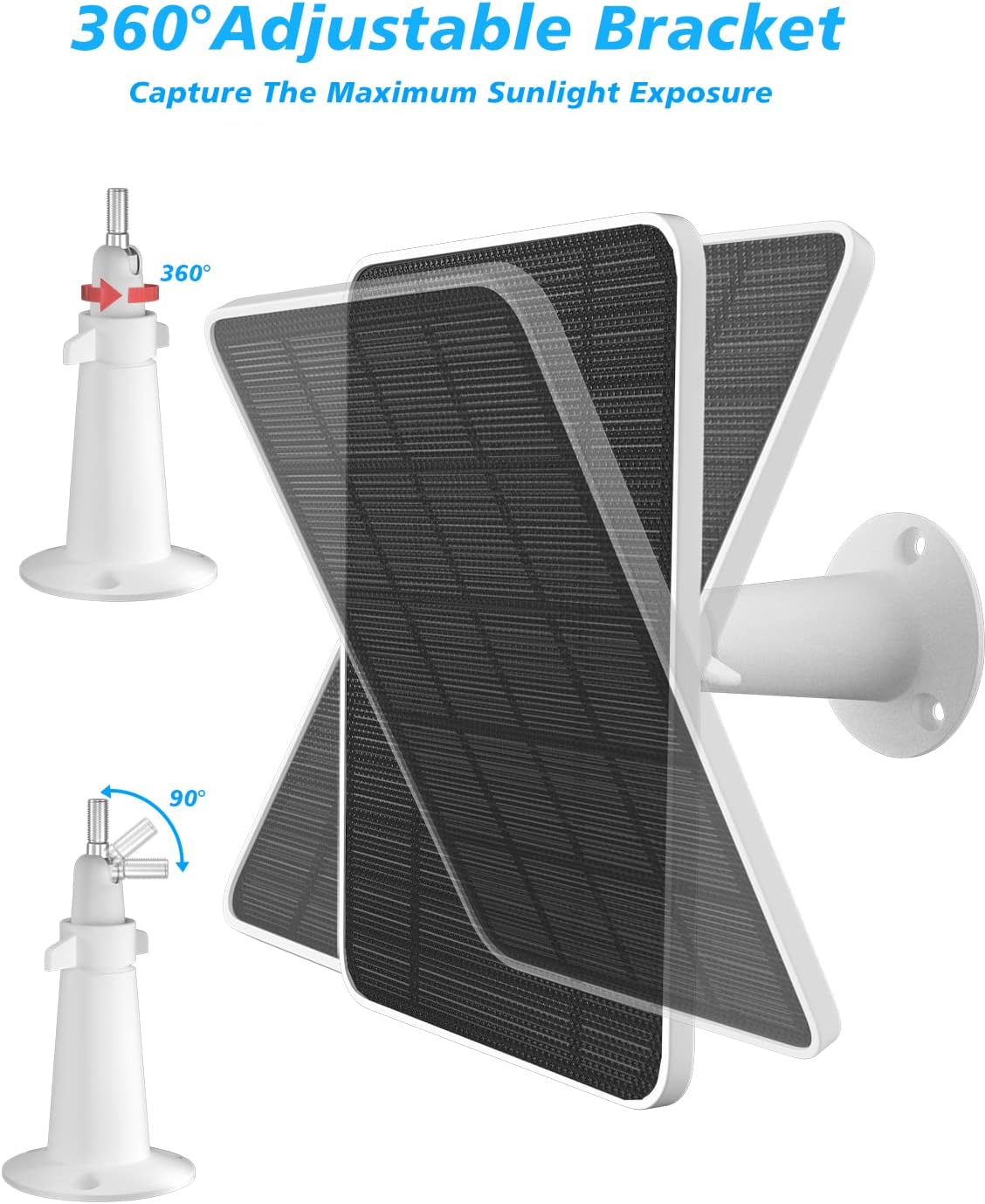 Solar Panel Charger Compatible with Ultra/Ultra 2/Pro 3/Pro 4/Pro 3 Floodlight Security Camera, 5V 4W Solar Panels Charging IP65 Weatherproof w/ 9.8ft Charging Cable Adjustable Wall Mount, 3 Pack